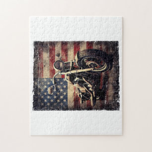 Vintage-Motorrad USA-Flagge Retro-Biker Amerikanis Puzzle