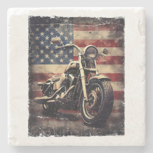 Vintage Motorrad USA Flagge Retro Biker Amerikanis Steinuntersetzer