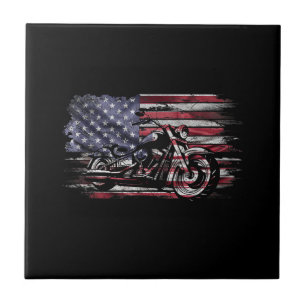 Vintage-Motorrad USA-Flagge Retro-Biker, Motorradf Fliese