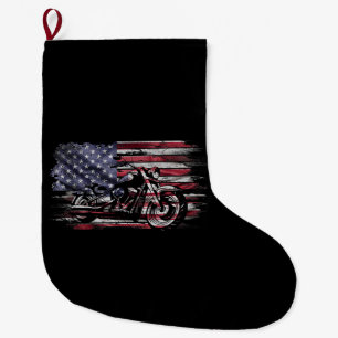 Vintage-Motorrad USA-Flagge Retro-Biker, Motorradf Großer Weihnachtsstrumpf