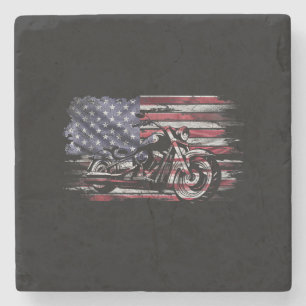 Vintage-Motorrad USA-Flagge Retro-Biker, Motorradf Steinuntersetzer