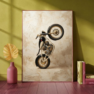 Vintage-Motorrad Wheelie Minimalist Beige Kunst Poster