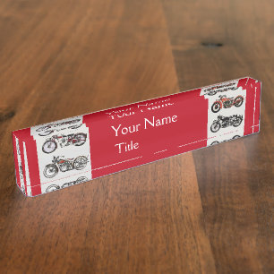 VINTAGE MOTORRÄDER rotes Schwarz-weißes Namensplakette