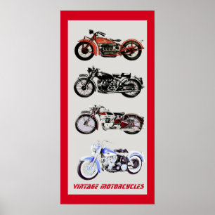 Vintage MOTORRÄDER, schwarz, grau Poster
