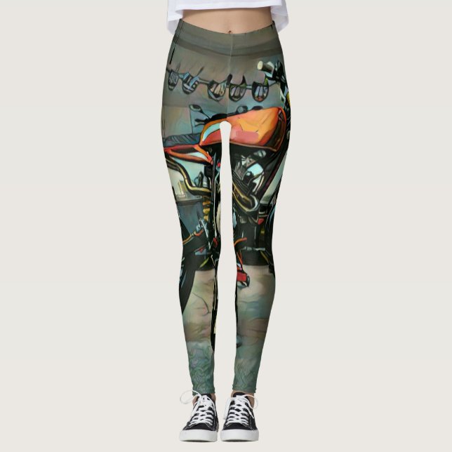 Vintage Motorradkunst Leggings (Vorderseite)