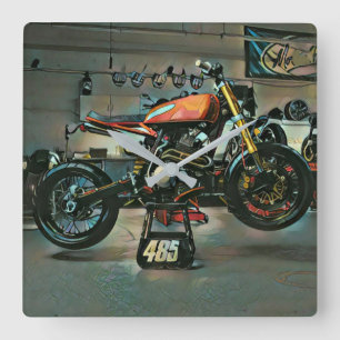 Vintage Motorradkunst Quadratische Wanduhr