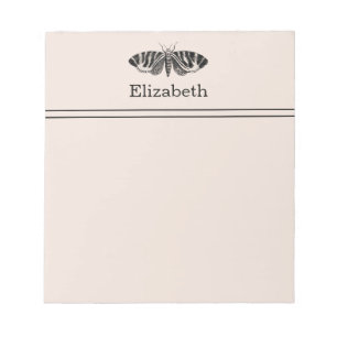 Vintage-Motte Elegant Schwarz und Buff mit Namen Notizblock