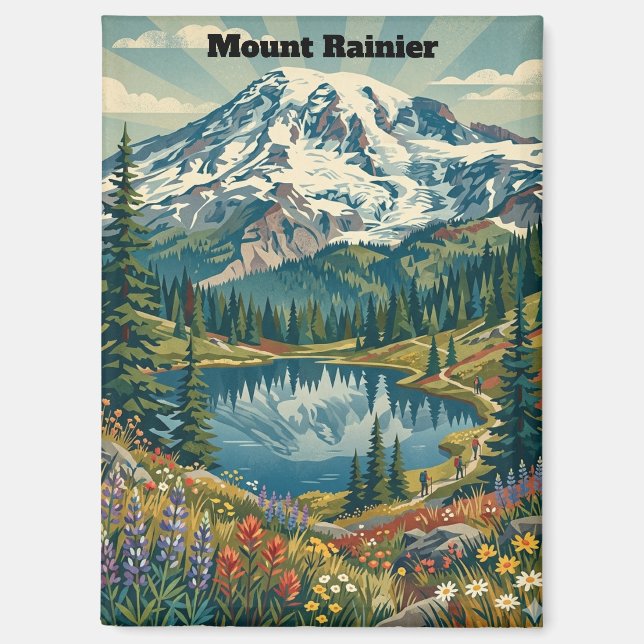 Vintage Mount Rainier National Park Berge Magnet (Vorderseite)