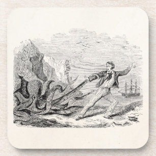 Vintage Mr. Beale Poulpe-Oktopus-Schablone leer Getränkeuntersetzer