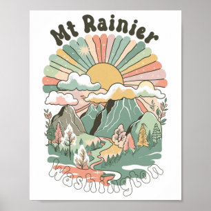 Vintage Mt Rainier Washington Berge Wandern Sonne Poster