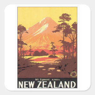 Vintage Mt. Taranaki Mt. Egmont Neuseeland Quadratischer Aufkleber
