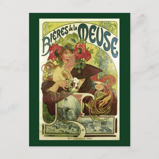 Vintage Mucha-Bierwerbung Postkarte (Vorderseite)