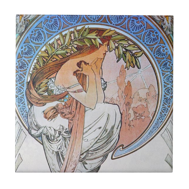 Vintage Mucha Kunst Fliese (Vorderseite)