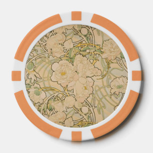 Vintage Mucha Pfingstrose Botanischer Garten Kunst Pokerchips