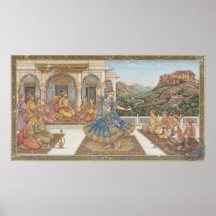 Vintage-Mughal-Hof-Miniaturmalerei Kathak-Erbe-Kun Poster