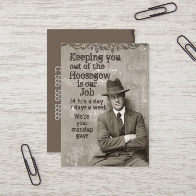 Vintage Mugshot-Bail-Anleihen Visitenkarte (Vorderseite/Rückseite Beispiel)