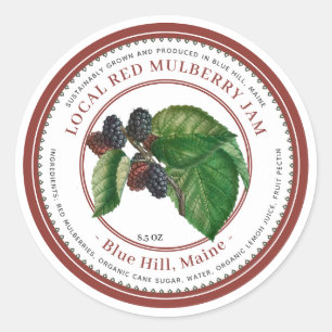 Vintage Mulberry Illustration Roter Border Jam Runder Aufkleber