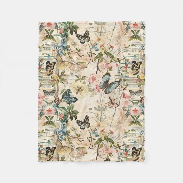 Vintage Multi-Butterfische und Blume Fleecedecke (Vorderseite)