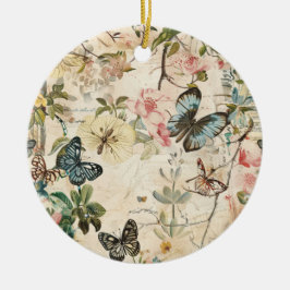 Vintage Multi-Butterfische und Blume Keramik Ornament