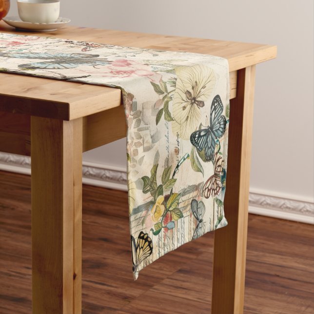 Vintage Multi-Butterfische und Blume Mittelgroßer Tischläufer (Beispiel)