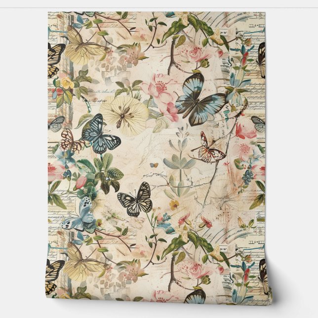 Vintage Multi-Butterfische und Blume Tapete (Abrollen)