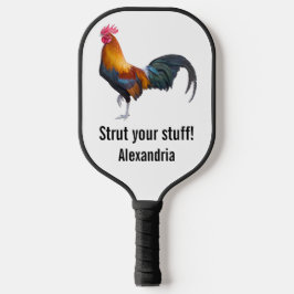 Vintage multicolored rooster strut your stuff name pickleball schläger