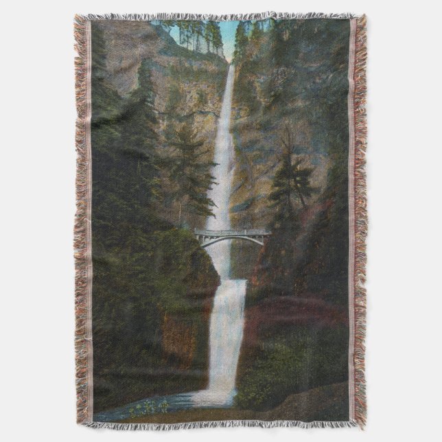 Vintage Multnomah Falls Oregon Throw Blanket Decke (Vorderseite Vertikal)