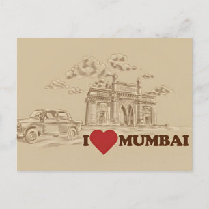 Vintage Mumbai, Indien Reise Aquarell Tourismus Postkarte