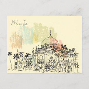 Vintage Mumbai, Indien Reise Aquarell Tourismus Postkarte
