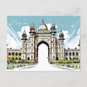 Vintage Mumbai, Indien Reise Aquarell Tourismus Postkarte