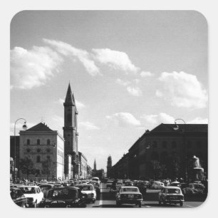Vintage München ludwigstraße Universitätskirche 19 Quadratischer Aufkleber