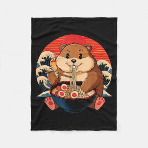 Vintage-Murmeltier isst Ramen Lustiger glücklicher Fleecedecke
