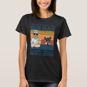 Vintage mürrischer alter Mann mag Bier und Hunde P T-Shirt