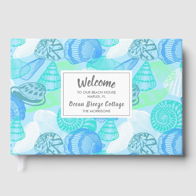 Vintage Muscheln Beach House Ferienwohnung Willkom Gästebuch (Vorderseite)