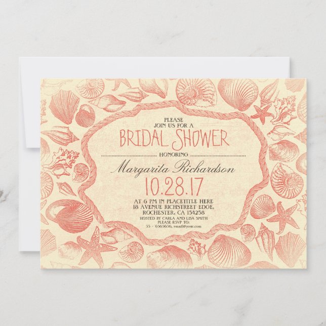 Vintage Muscheln nautisches Brautparty Einladung (Vorderseite)