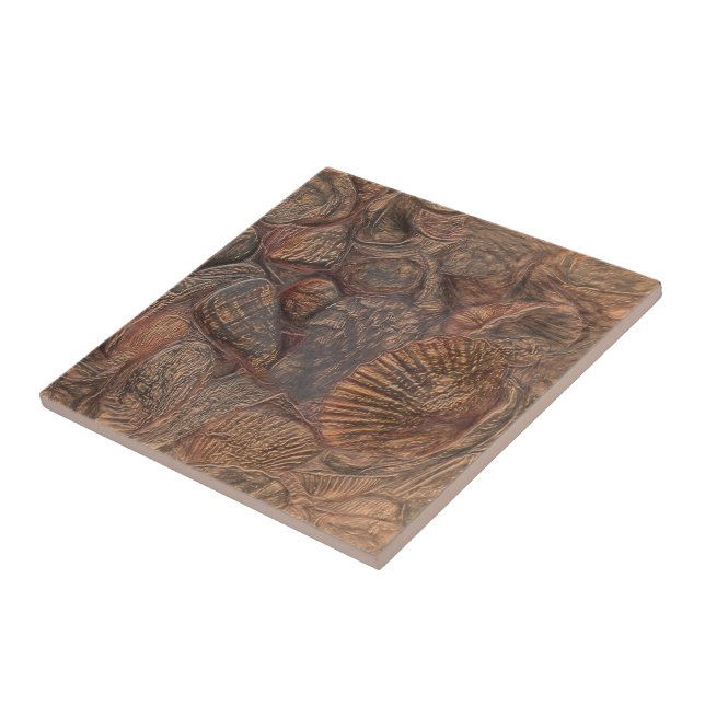 Vintage Muscheln Ocean Beach Brown Nautic Fliese (Seite)