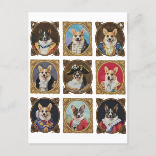 Vintage-Museumswand, lustige Corgi-Hundeporträts Postkarte