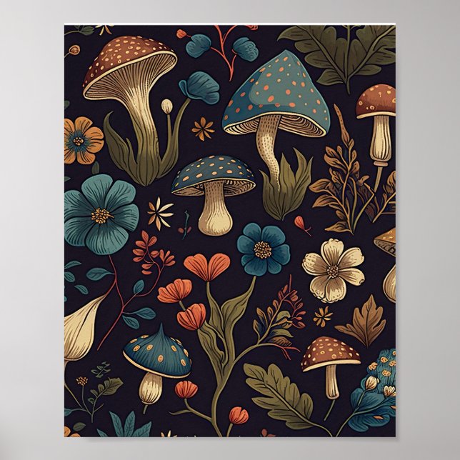 Vintage Mushroom-Blume Design Art Poster (Vorne)
