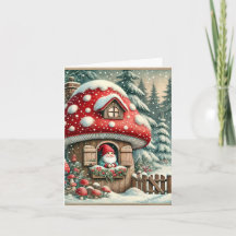 Vintage Mushroom House Weihnachtskarte mit Genom