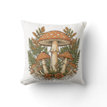 Vintage Mushroom Throw Pillow Cover, Botanical For
