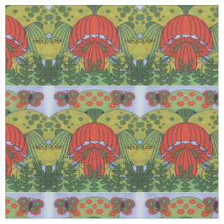 Vintage Mushroom- und Schmetterlingsdruckstoffe Stoff