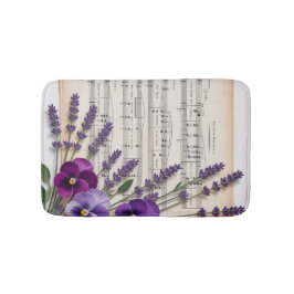 Vintage Music and Lavender Pansies Floral Badematte