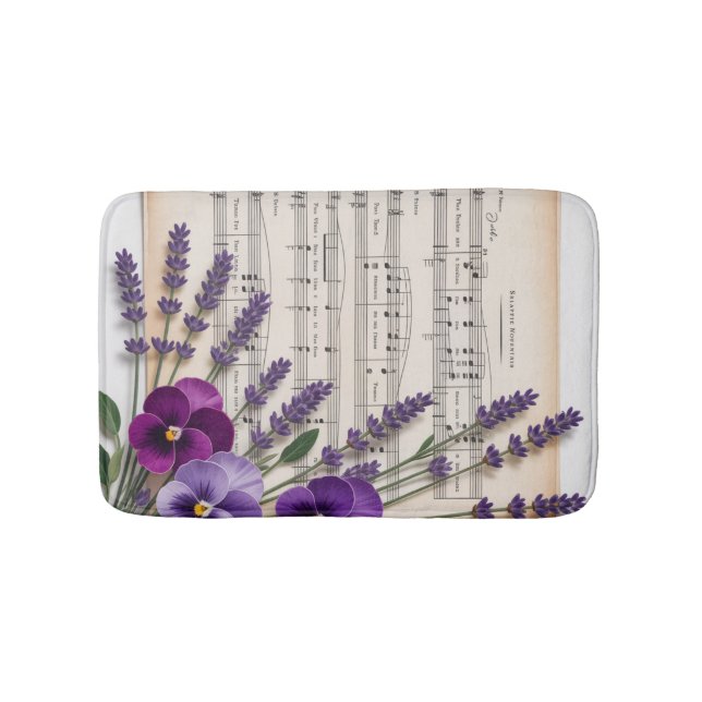 Vintage Music and Lavender Pansies Floral Badematte (Vorderseite)