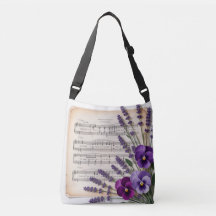 Vintage Music and Lavender Pansies Floral