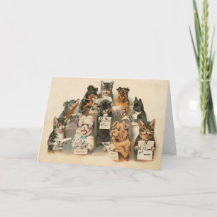Vintage Musical Cats Hunde Grußkarte Feiertagskarte
