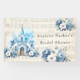 Vintage Musical Dusty Blue Peony Church Wedding Banner