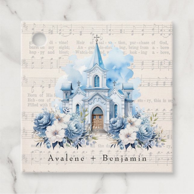 Vintage Musical Dusty Blue Peony Church Wedding Geschenkanhänger (Vorderseite)