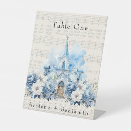 Vintage Musical Dusty Blue Peony Church Wedding Sockelschild