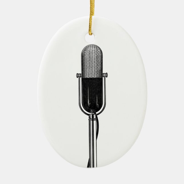 Vintage Musik, altmodisches Retro-Mikrofon Keramik Ornament (Vorne)