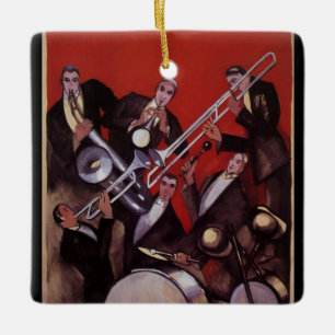 Vintage Musik, Art Deco Musical Jazz Band Jamming Keramikornament